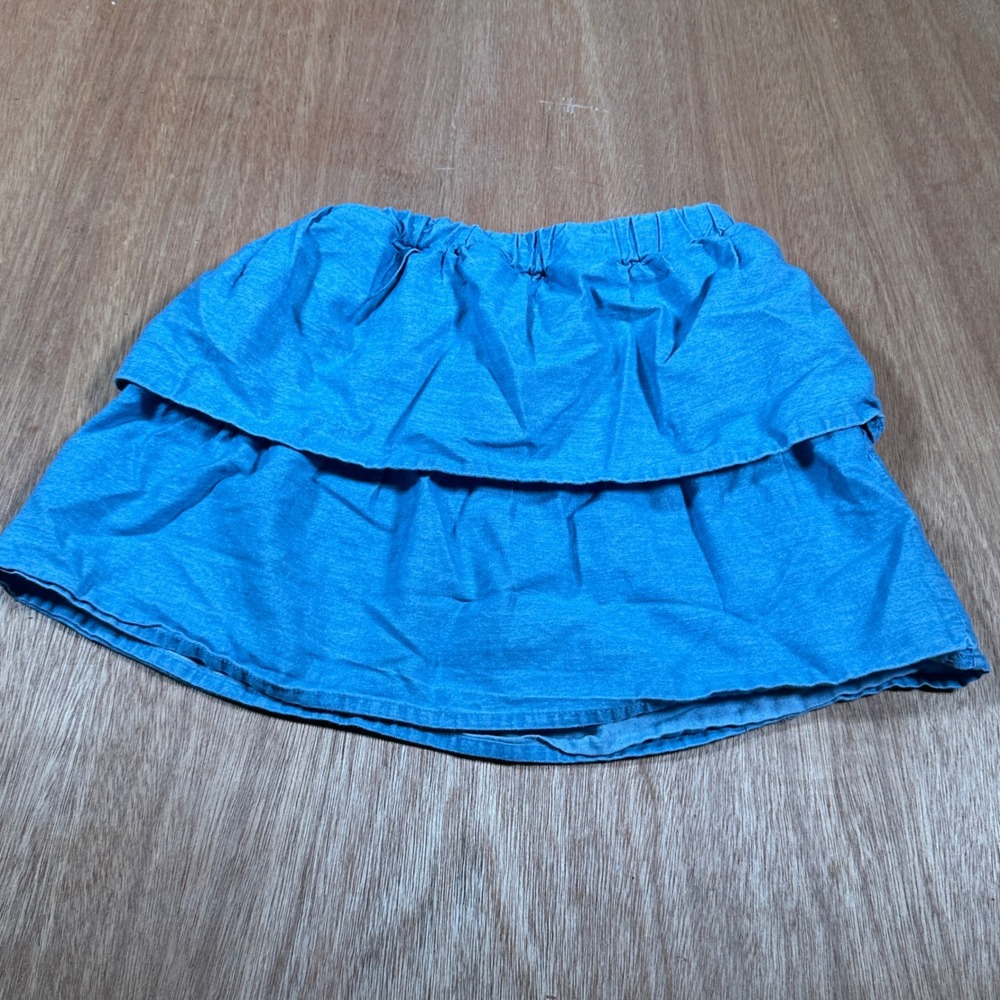 Isaac Mizrahi Skirt Kids 4 Blue Chambray Tiered Ruffle Elastic Waist CT07240